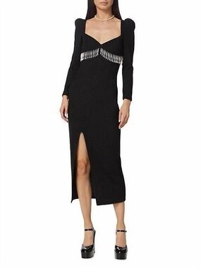 Saylor Alina Pearl Fringe Sweater Midi Dress Black - NWT